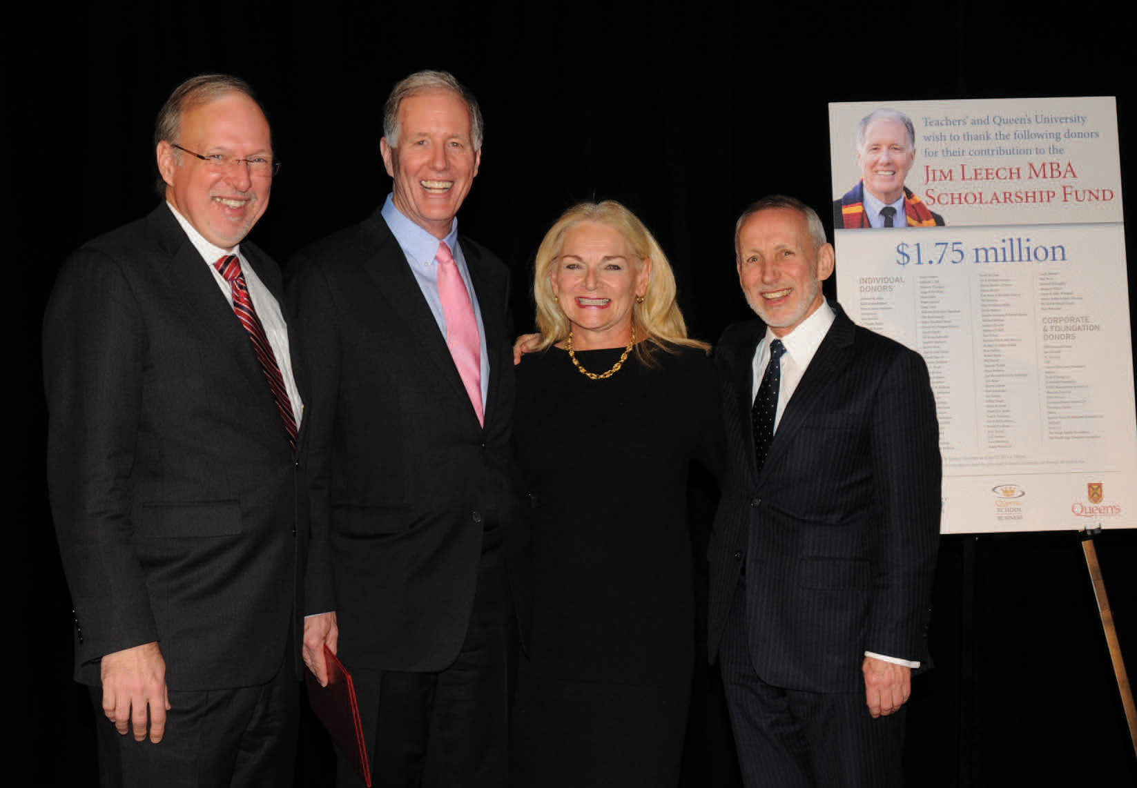 David Saunders, Jim Leech, Barb Palk, Chair of Queen’s Board of Trustees, and Alan Harrison, Queen’s Provost, at the gala